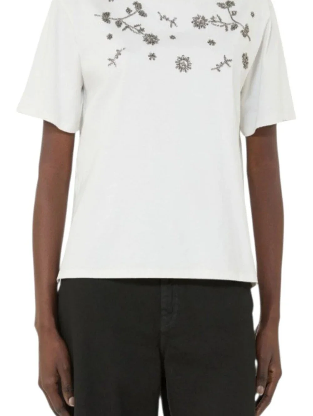 Weekend By Max Mara Print and Embroidery Embellished T-Shirt Sz S White New - Picture 2 of 16